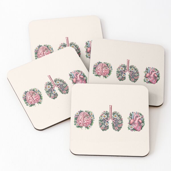 Item preview, Lungs, heart and brain watercolor set of human organ, daisies, flowers  designed and sold by Collagedream.