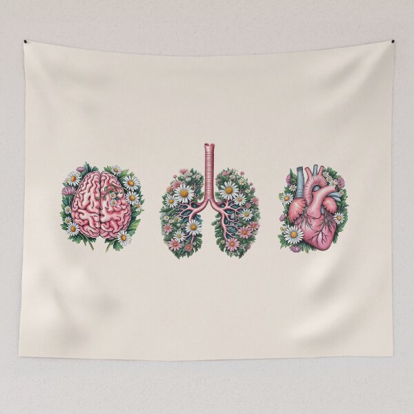 Item preview, Lungs, heart and brain watercolor set of human organ, daisies, flowers  designed and sold by Collagedream.