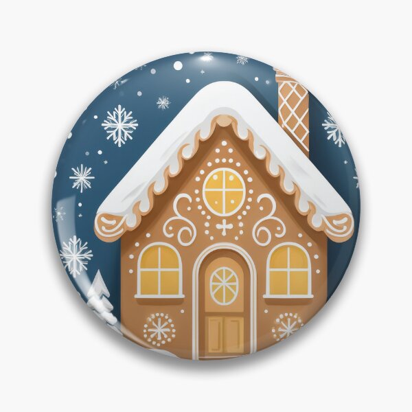 Item preview, A festive gingerbread house with snowflakes swirling around it, lit by Christmas lights. designed and sold by HEMRO.