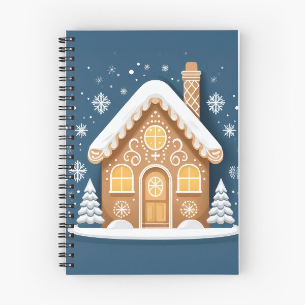 Item preview, A festive gingerbread house with snowflakes swirling around it, lit by Christmas lights. designed and sold by HEMRO.