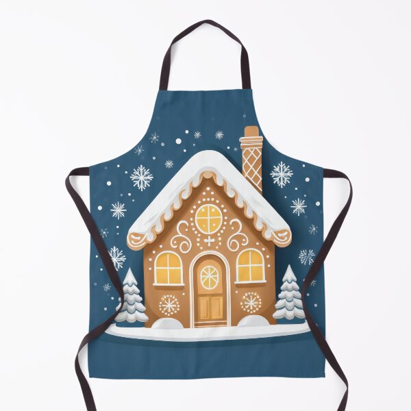 Item preview, A festive gingerbread house with snowflakes swirling around it, lit by Christmas lights. designed and sold by HEMRO.