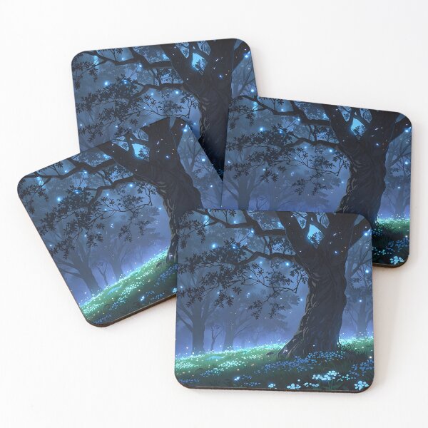 Item preview, Night Landscape with Glowing Trees and Luminous Flowers in Anime Style designed and sold by Landscape-Anime.