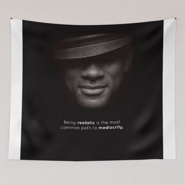 Item preview, "Being realistic is the most common path to mediocrity" | Inspirational Quote by Will Smith | Will Smith black and white Photo designed and sold by Tom N..