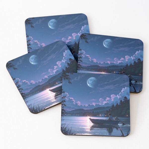 Item preview, Night Landscape with Reflection of Mountains and Anime Style House designed and sold by Landscape-Anime.