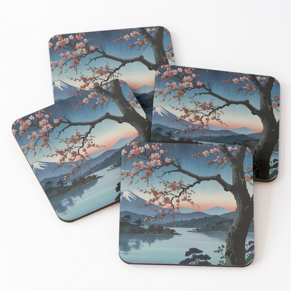 Item preview, Night Scenery with Cherry Blossoms and Mountains in Anime Style designed and sold by Landscape-Anime.