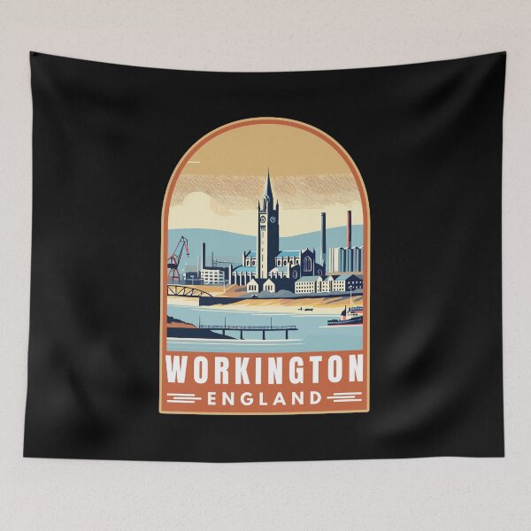 Item preview, Workington in Cumbria in England Retro Travel Art Emblem designed and sold by MaateoDesign.