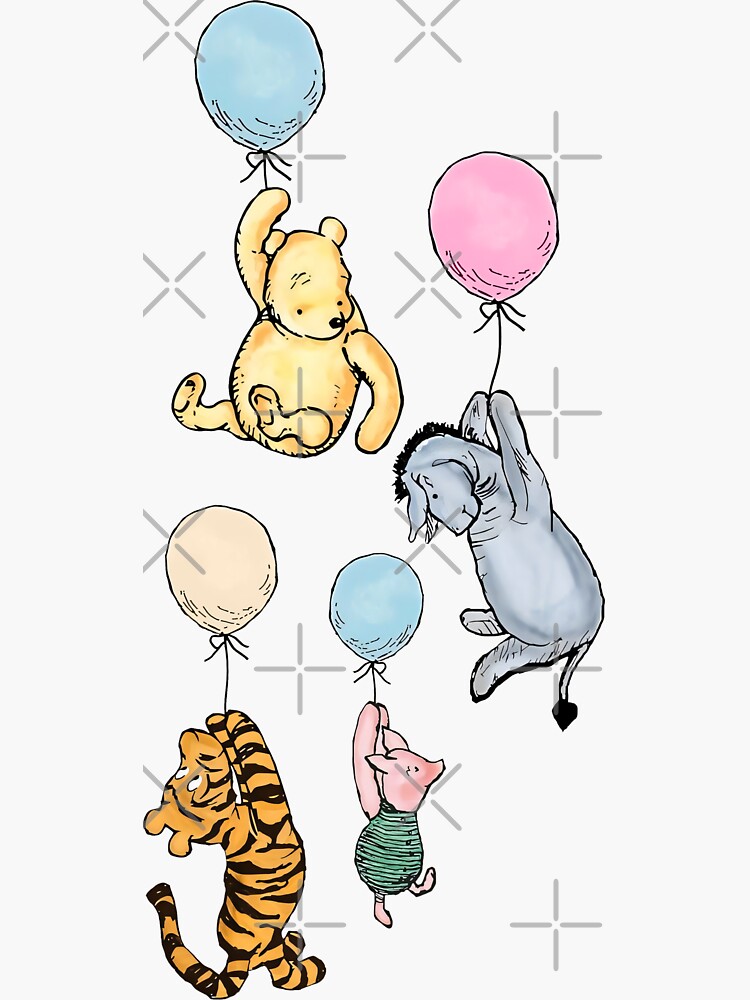 Thumbnail 3 of 3, Sticker, Winnie and Friends Balloon Adventure designed and sold by ColorFlowArt.