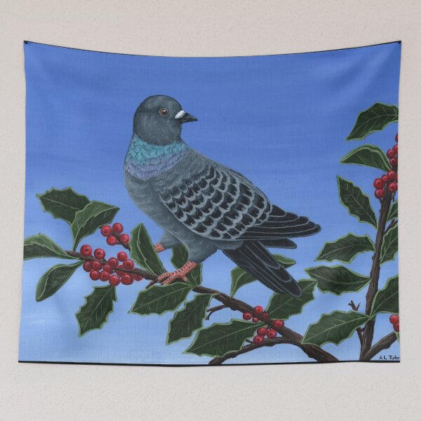 Item preview, Pigeon on Holly Bush designed and sold by WolfySilver.