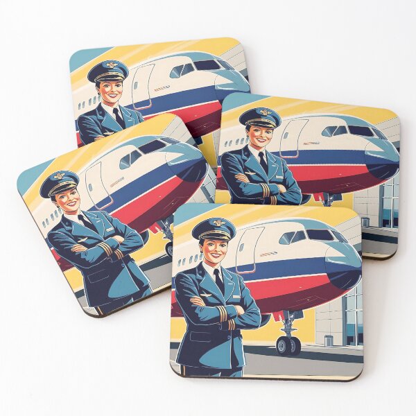 Item preview, Retro Airliner Illustration - Smiling Female Pilot designed and sold by EMairplanes.