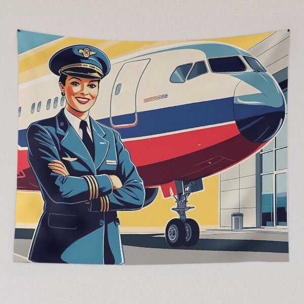 Item preview, Retro Airliner Illustration - Smiling Female Pilot designed and sold by EMairplanes.