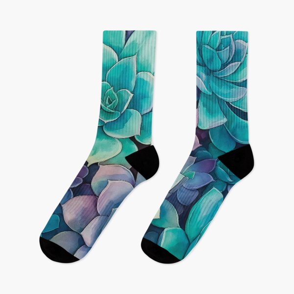 Item preview, A pattern design of succulents blooms in hues of teal and lavender colors. designed and sold by HEMRO.