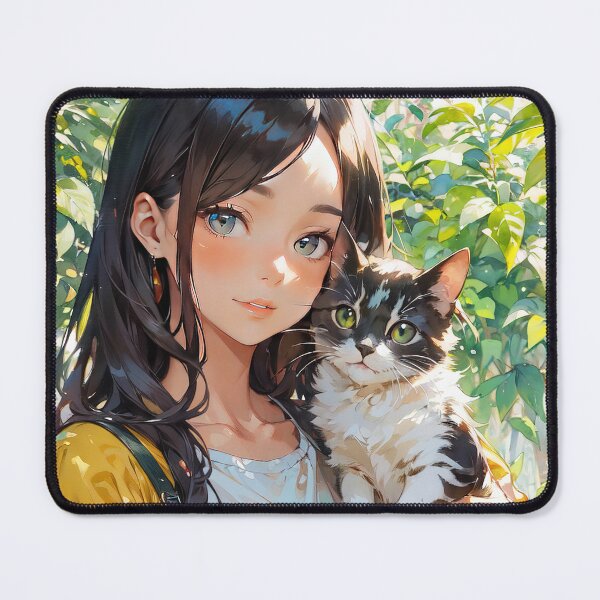 Item preview, Manga girl in garden with cat designed and sold by TheArtistOf2022.