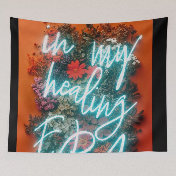 Item preview, In My Healing Era Neon Sign with Floral Background for Self-Care and Growth designed and sold by regnumsaturni.
