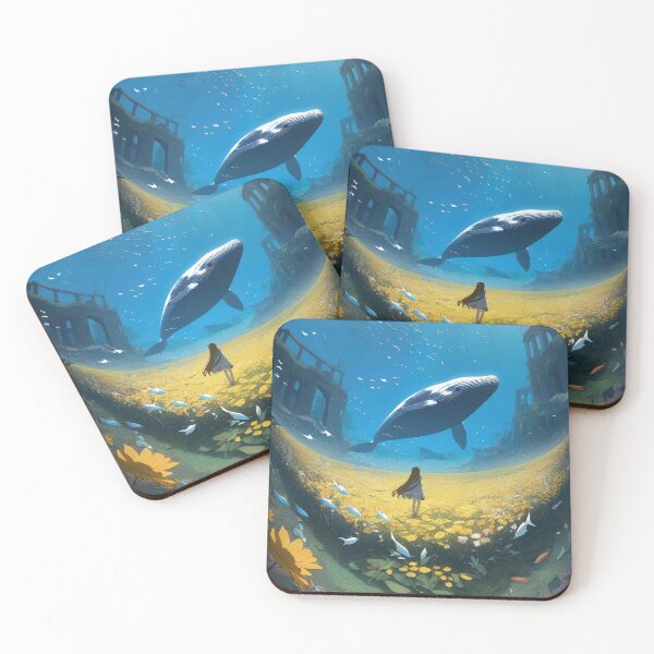 Item preview, Anime girl underwater with flowers and whales designed and sold by TheArtistOf2022.