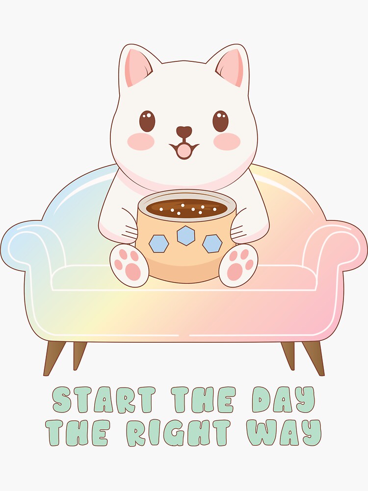 Thumbnail 3 of 3, Sticker, Cute Coffee Dog | Start the Day designed and sold by JOliverDesigns.