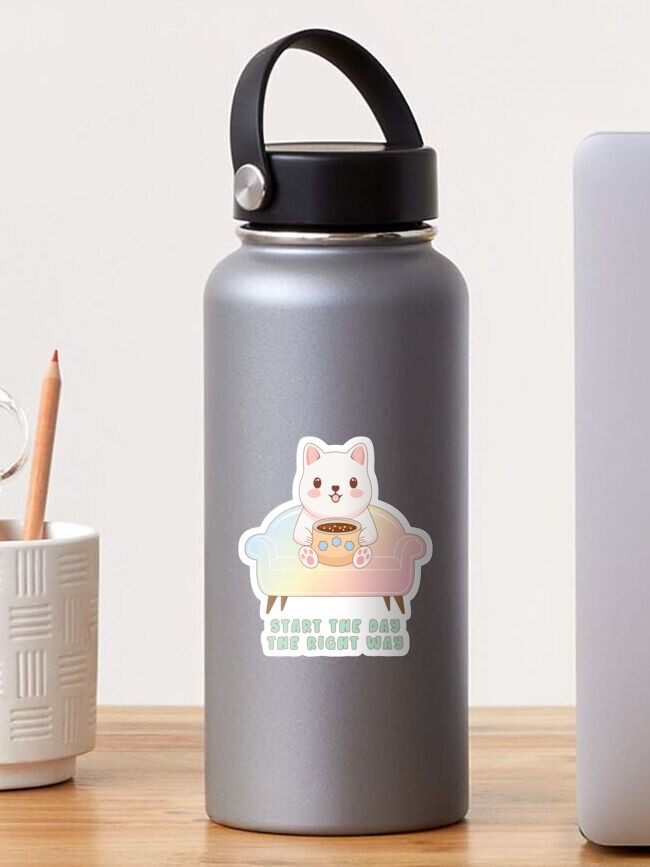 Thumbnail 1 of 3, Sticker, Cute Coffee Dog | Start the Day designed and sold by JOliverDesigns.