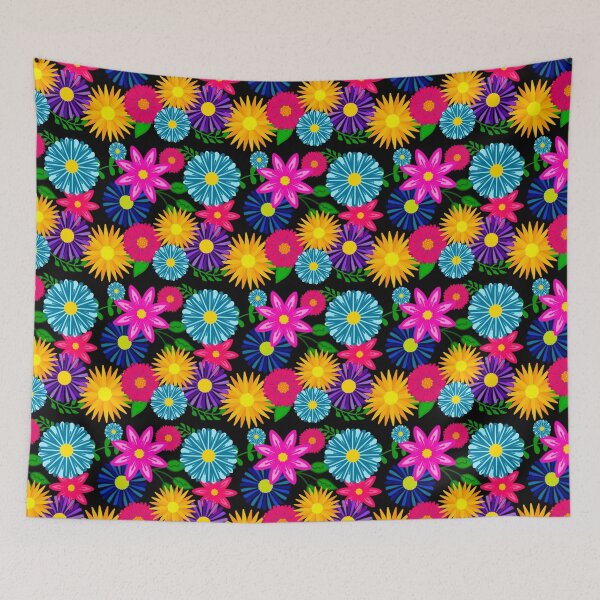 Item preview, Black and Vibrant Flowers Bright Flowers designed and sold by Lorenza Krautkraemer Designs.