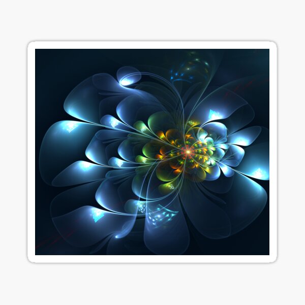 Elegant Dischord Blue Fractal Flower Art Sticker