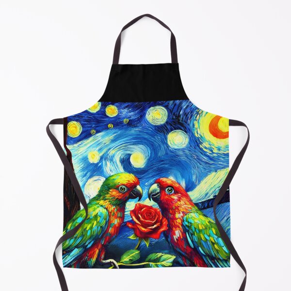 Item preview, Parrots in love infused into Van Gogh's starry night famous painting art designed and sold by EmeraldeaArt.