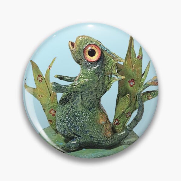 Item preview, Aquarian Amigo. Green with big red/yellow eyes. Fantasy Fish Friend surreal Fantasy Animal. Strike a pose.  designed and sold by Vicki Noble Art.