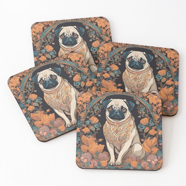 Item preview, Art Nouveau pug dog breed floral design designed and sold by LumiLemon.