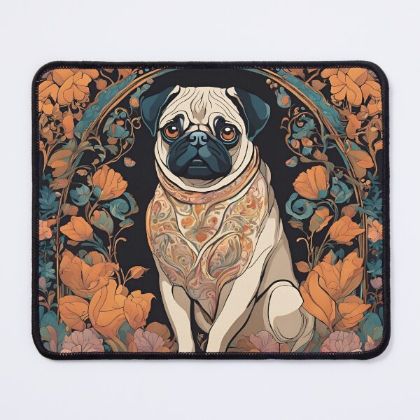 Item preview, Art Nouveau pug dog breed floral design designed and sold by LumiLemon.