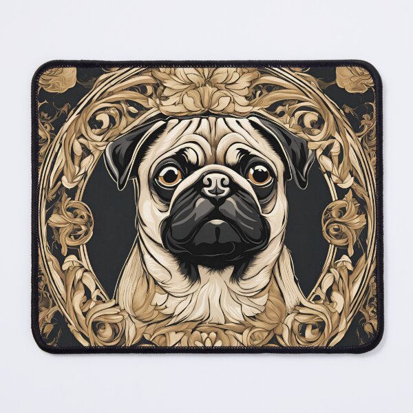 Item preview, Art Nouveau pug dog breed golden floral design designed and sold by LumiLemon.
