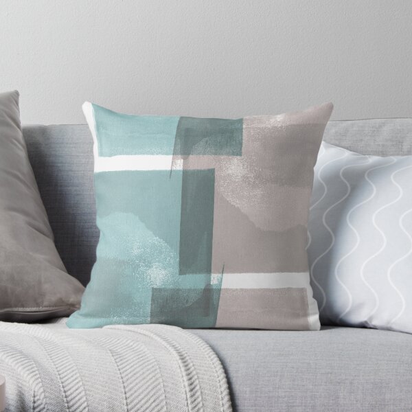 Modern Geometric Abstract Turquoise and Grey Throw Pillow
