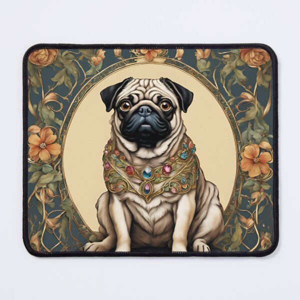 Item preview, Art Nouveau Royal pug gem-adorned floral design designed and sold by LumiLemon.