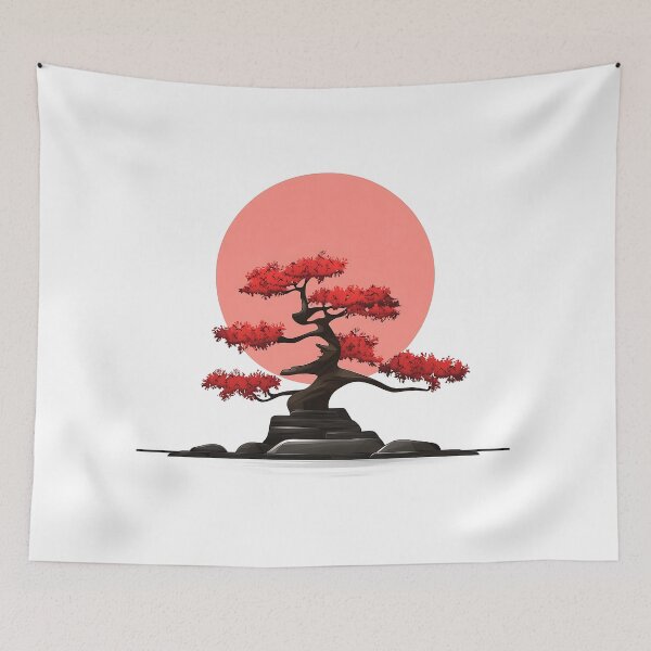 Item preview, Minimalist Red Bonsai Tree Illustration designed and sold by GoldenTealArts.