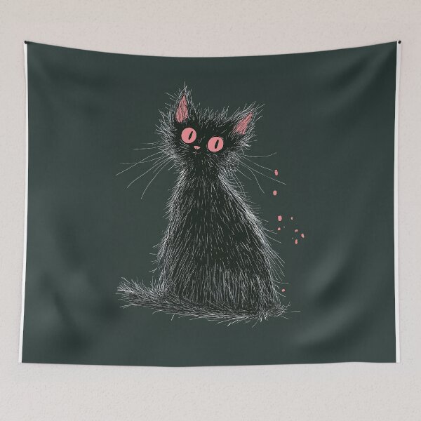 Item preview, Cute Black Cat with Pink Eyes Illustration designed and sold by GoldenTealArts.