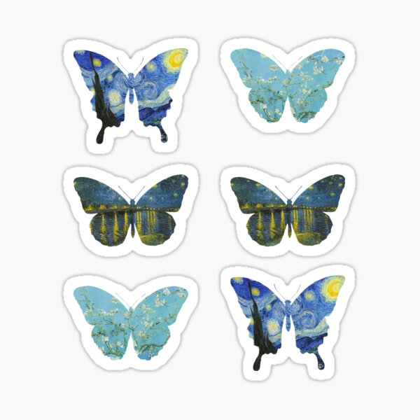 Vista previa del artículo con la obra «Pegatinas de mariposas de la noche estrellada de Vincent Van Gogh», diseñado y vendido por ik-artshop.