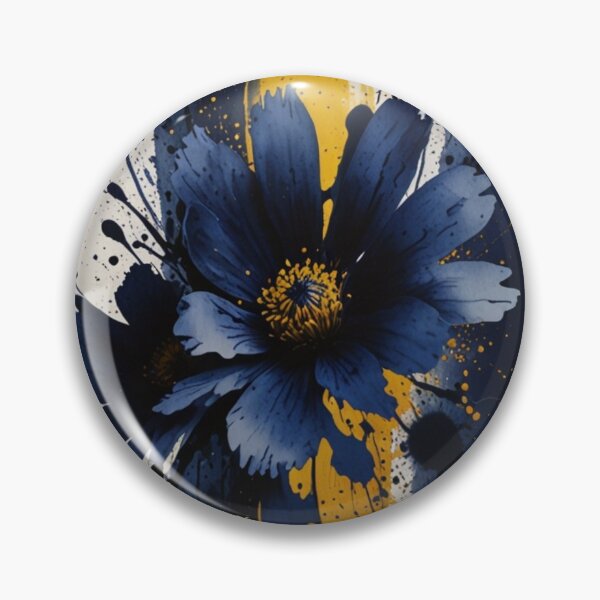 Item preview, Blue Watercolor Flower with Yellow Splats - Navy & Black Art designed and sold by ozdilh.