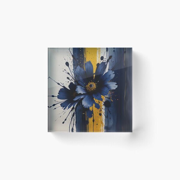 Item preview, Blue Watercolor Flower with Yellow Splats - Navy & Black Art designed and sold by ozdilh.