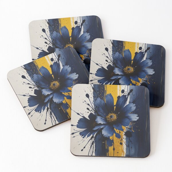 Item preview, Blue Watercolor Flower with Yellow Splats - Navy & Black Art designed and sold by ozdilh.