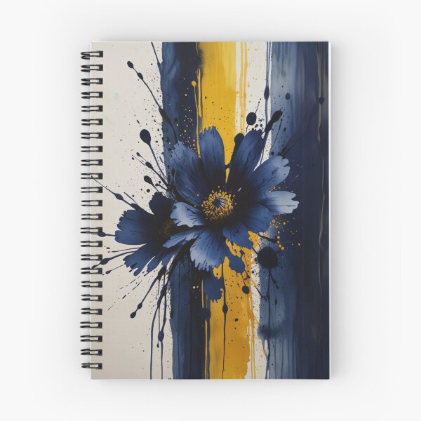 Item preview, Blue Watercolor Flower with Yellow Splats - Navy & Black Art designed and sold by ozdilh.
