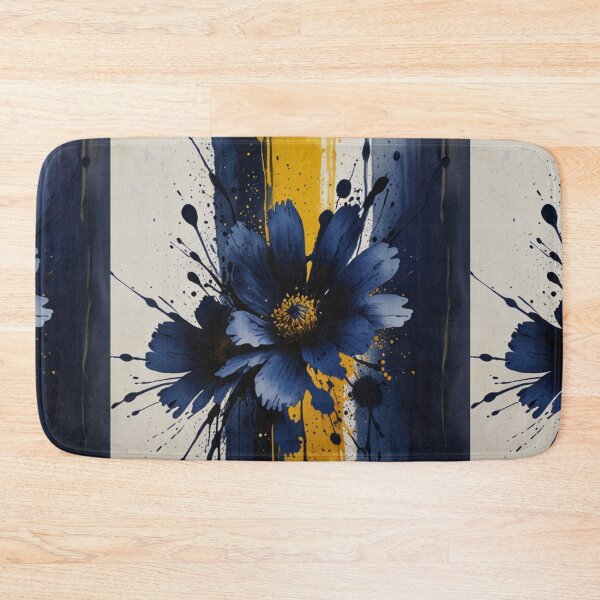 Item preview, Blue Watercolor Flower with Yellow Splats - Navy & Black Art designed and sold by ozdilh.