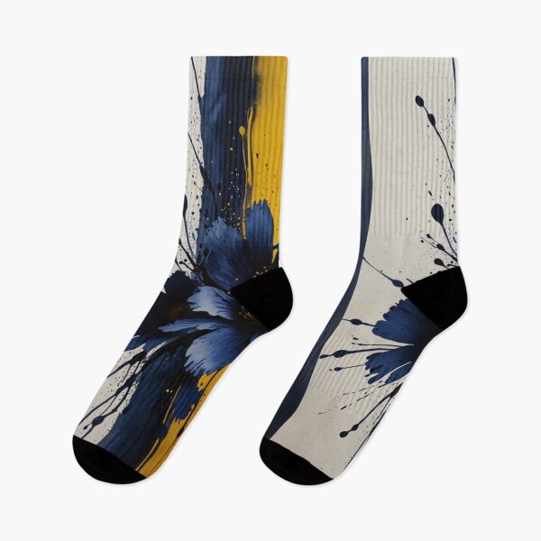 Item preview, Blue Watercolor Flower with Yellow Splats - Navy & Black Art designed and sold by ozdilh.