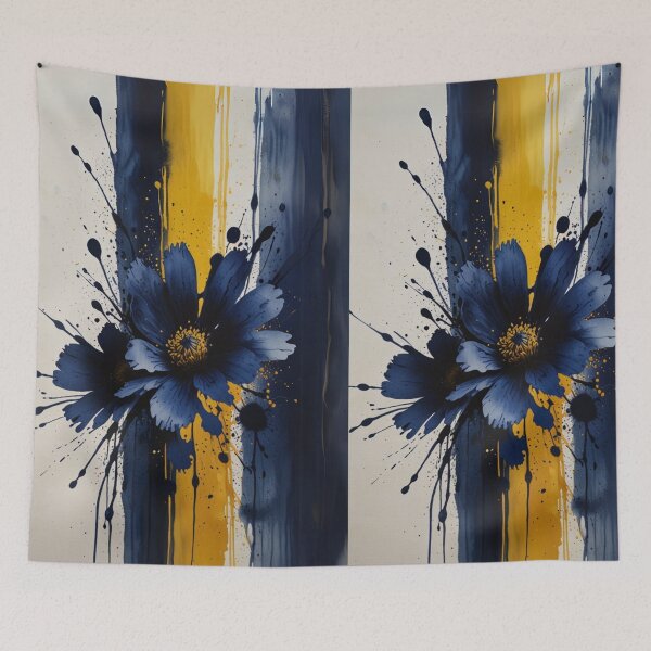 Item preview, Blue Watercolor Flower with Yellow Splats - Navy & Black Art designed and sold by ozdilh.