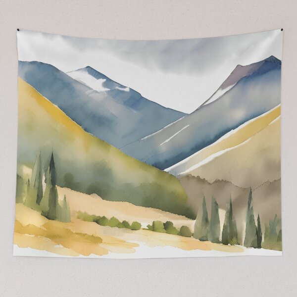 Item preview, Mountains in Summer Landscape Watercolor Painting | Watercolor Landscape | Watercolor Art | Watercolor Scenery designed and sold by UnhingedBird.