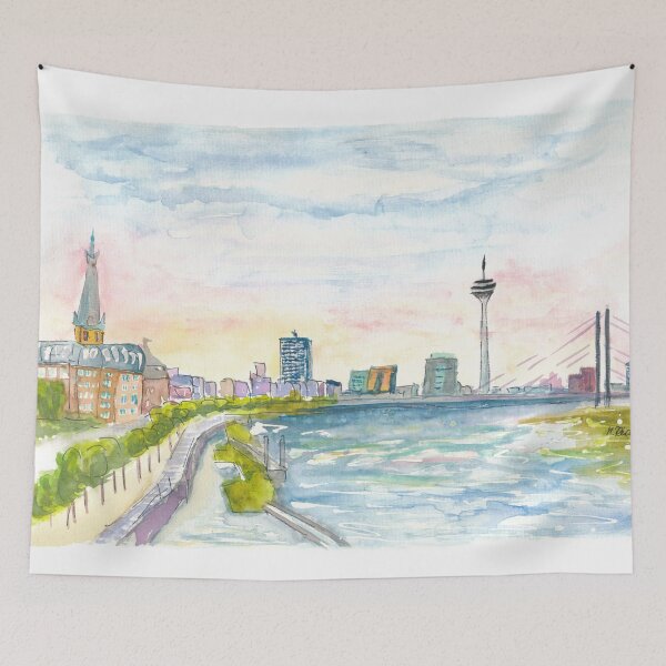 Item preview, Düsseldorf Impressionistic Skyline at Sunset designed and sold by artshop77.