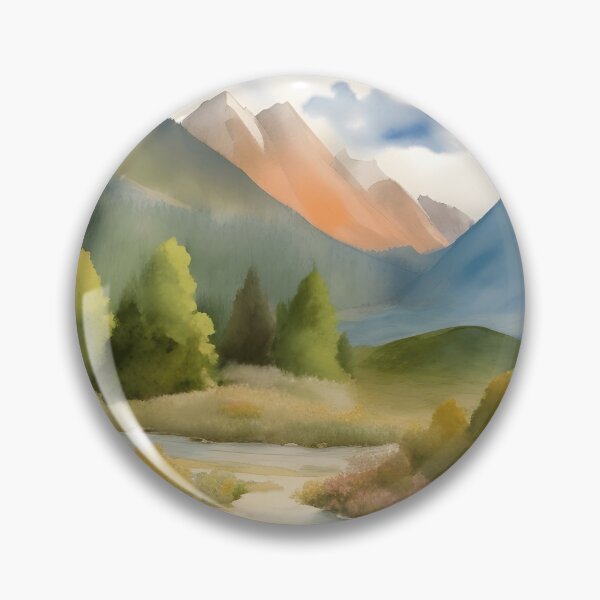 Item preview, Mountains in Summer Landscape Watercolor Painting | Watercolor Landscape | Watercolor Art | Watercolor Scenery designed and sold by UnhingedBird.