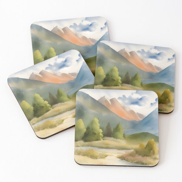 Item preview, Mountains in Summer Landscape Watercolor Painting | Watercolor Landscape | Watercolor Art | Watercolor Scenery designed and sold by UnhingedBird.