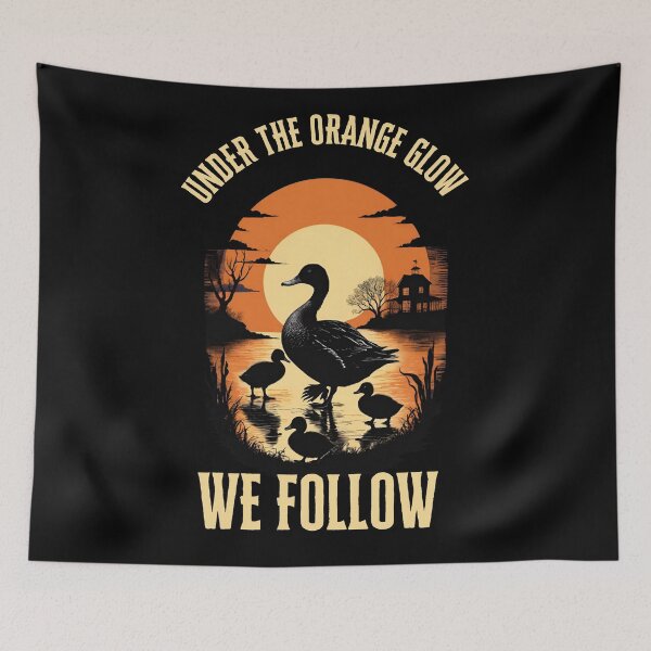 Item preview, "Under the Orange Glow: Mama Duck and Ducklings Silhouette Design" designed and sold by CallisC-Arts.