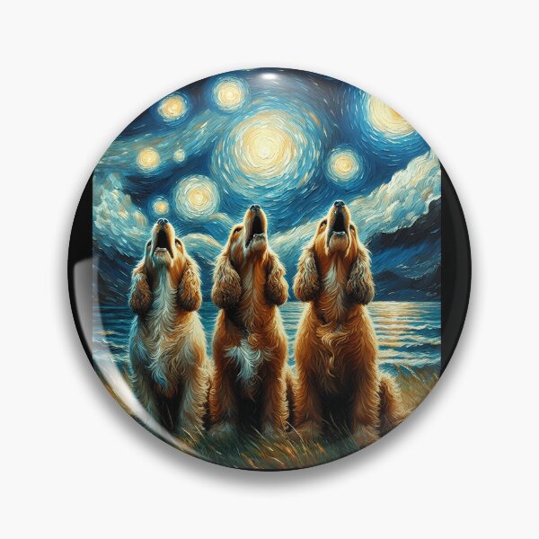 Artikelvorschau, Sternenklare Nacht Drei Cocker Spaniels heulen den Mond an Hundeliebhaber entworfen und verkauft von Kimberley King Art King Art.