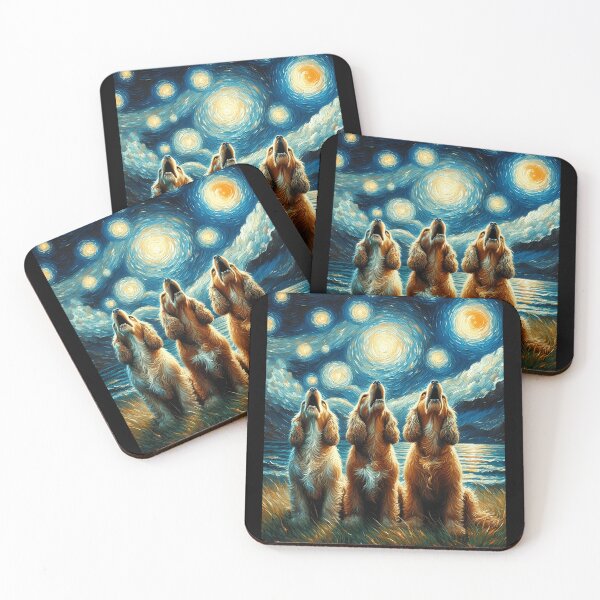 Item preview, Starry Night Three Cocker Spaniels Howling at Moon Dog Lover designed and sold by Kimberley King Art  King Art.