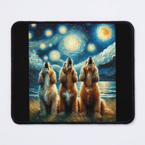 Item preview, Starry Night Three Cocker Spaniels Howling at Moon Dog Lover designed and sold by Kimberley King Art  King Art.