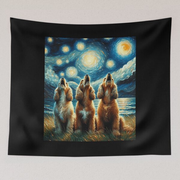 Artikelvorschau, Sternenklare Nacht Drei Cocker Spaniels heulen den Mond an Hundeliebhaber entworfen und verkauft von Kimberley King Art King Art.
