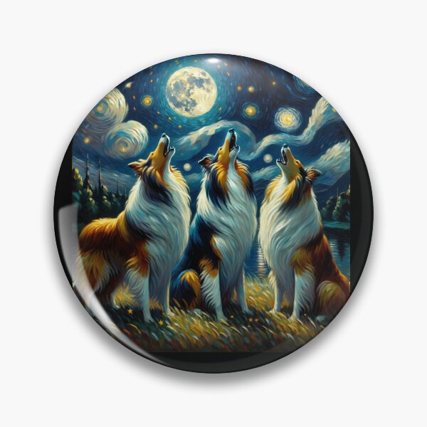 Item preview, Starry Night Three Collies Howling at Moon Collie Dog Lover designed and sold by Kimberley King Art  King Art.