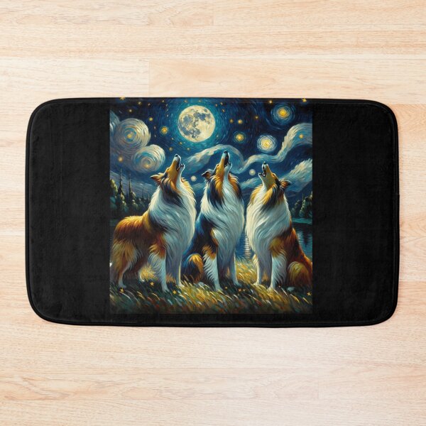 Item preview, Starry Night Three Collies Howling at Moon Collie Dog Lover designed and sold by Kimberley King Art  King Art.